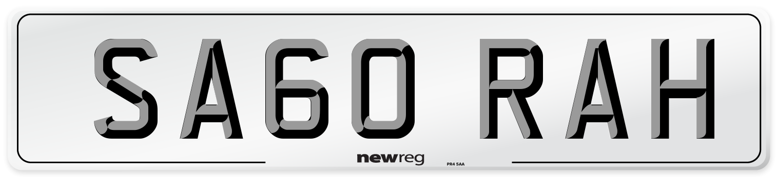 SA60 RAH Number Plate from New Reg
